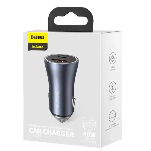 BASEUS 40W HIGH POWER DUAL QUICK CHARGER CAR CHARGER U+C 40W | WITH C TO C CABLE